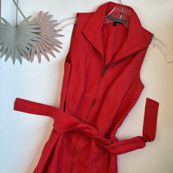 Lafayette 148 Red Sleeveless Tie Waist Dress - petite 2